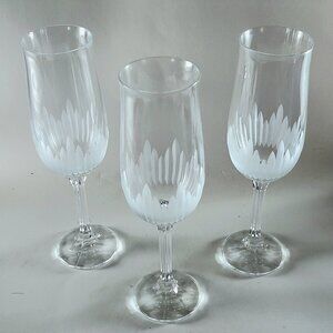 Elegant Etched Champagne Flutes  Set of 3 Clear Glass